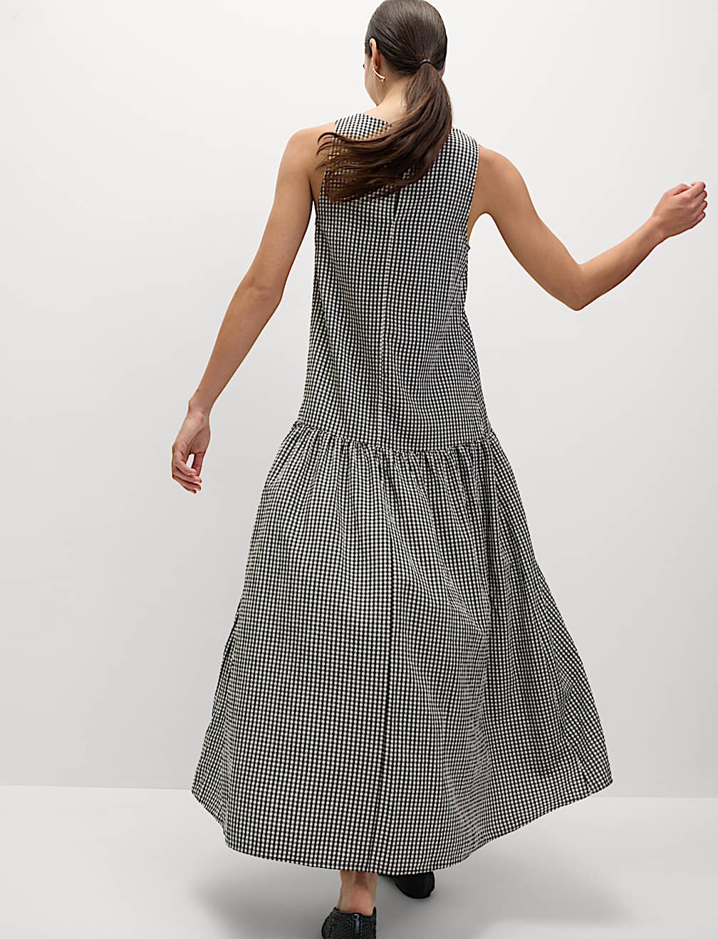 Checked Midaxi Drop Waist Dress