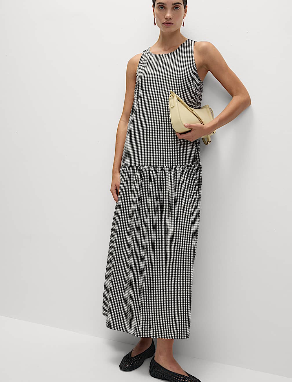 Checked Midaxi Drop Waist Dress