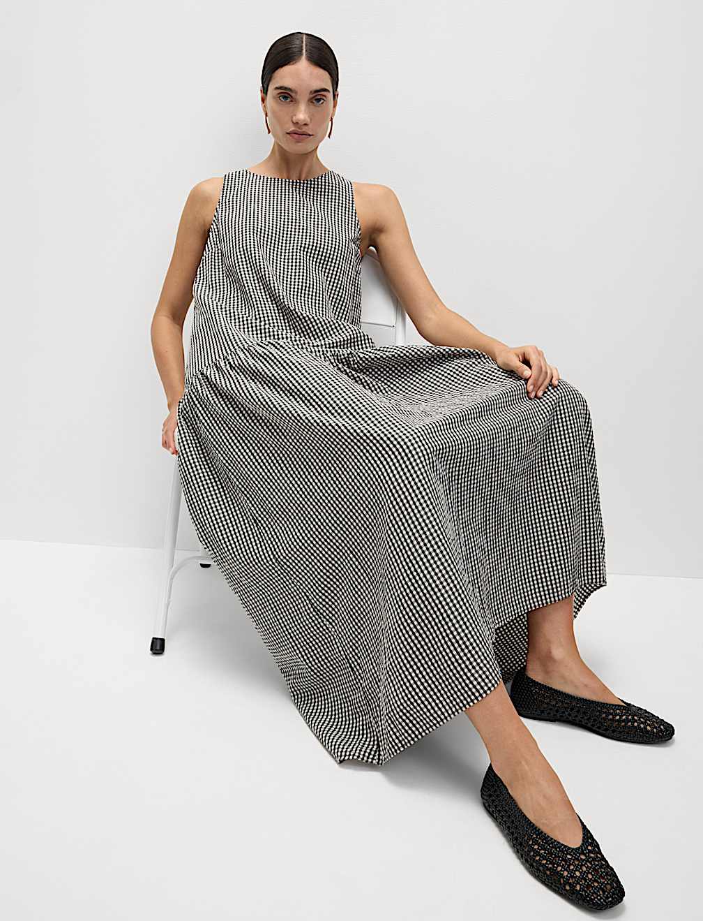 Checked Midaxi Drop Waist Dress