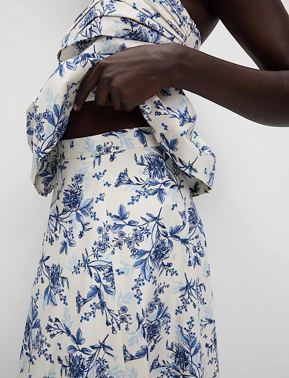 Pure Cotton Floral Midaxi Bubble Hem Skirt