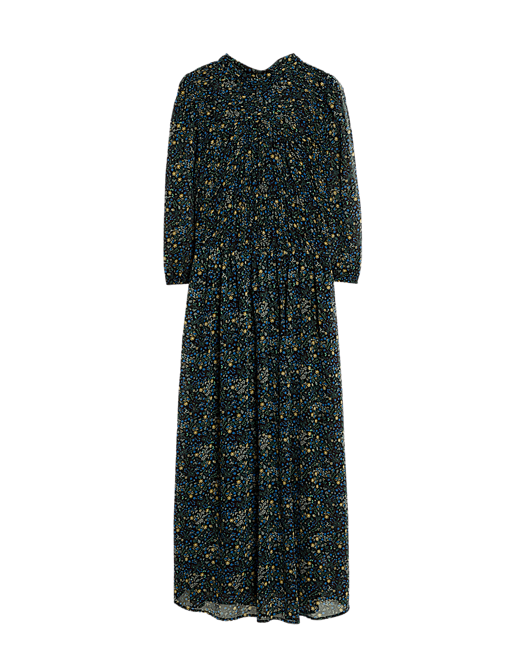 Ditsy Floral Ruched Midaxi Waisted Dress