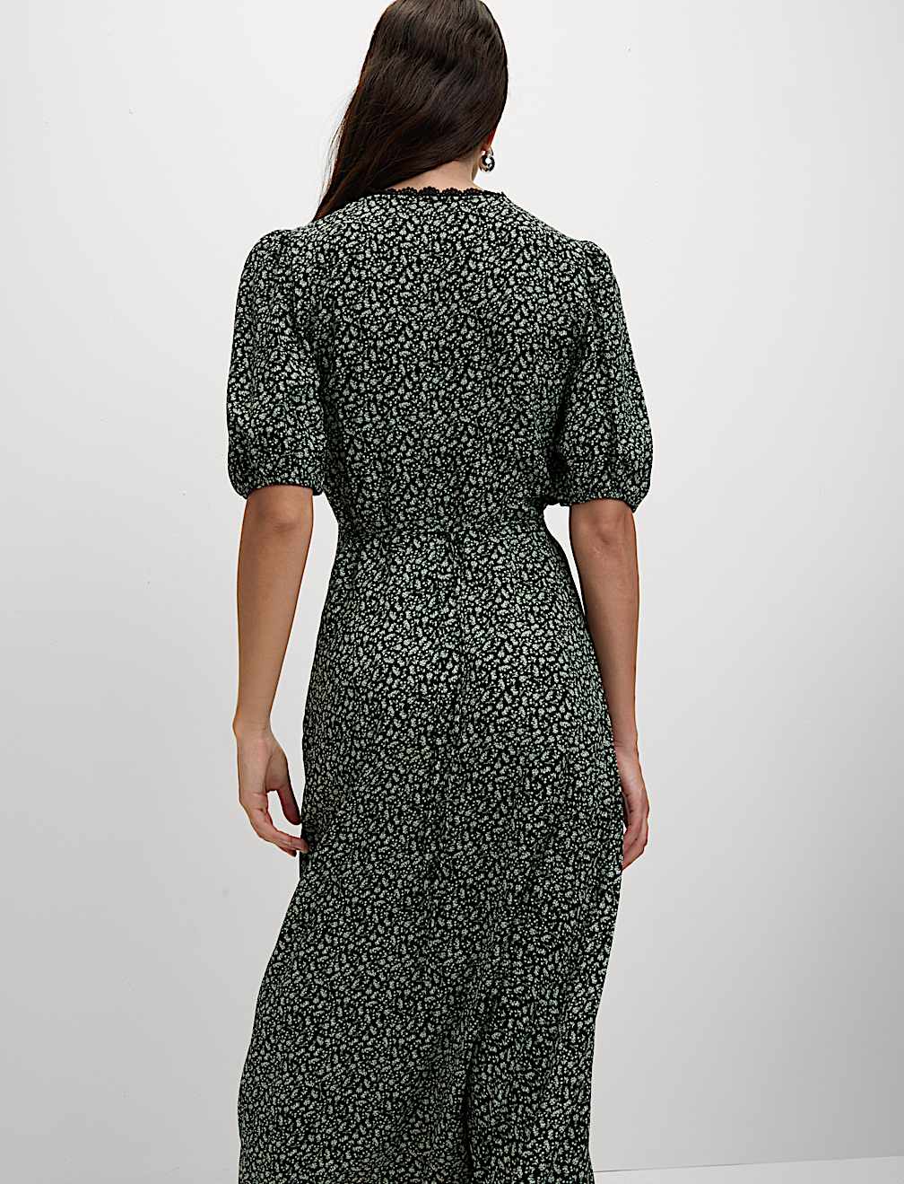 Printed V-Neck Midi Tea Dress