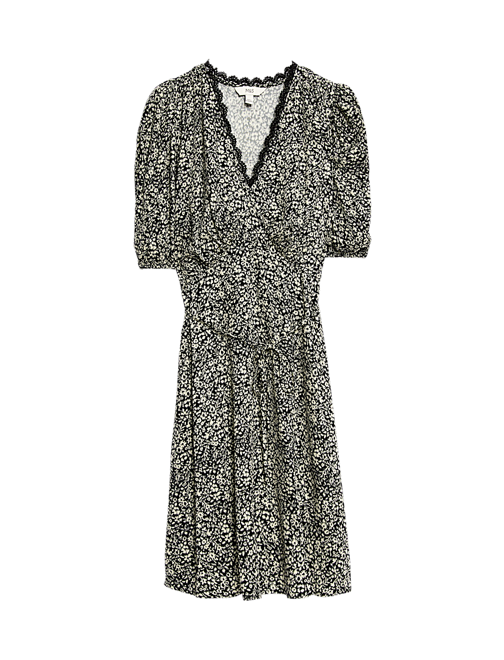 Printed V-Neck Tie Waist Mini Tea Dress