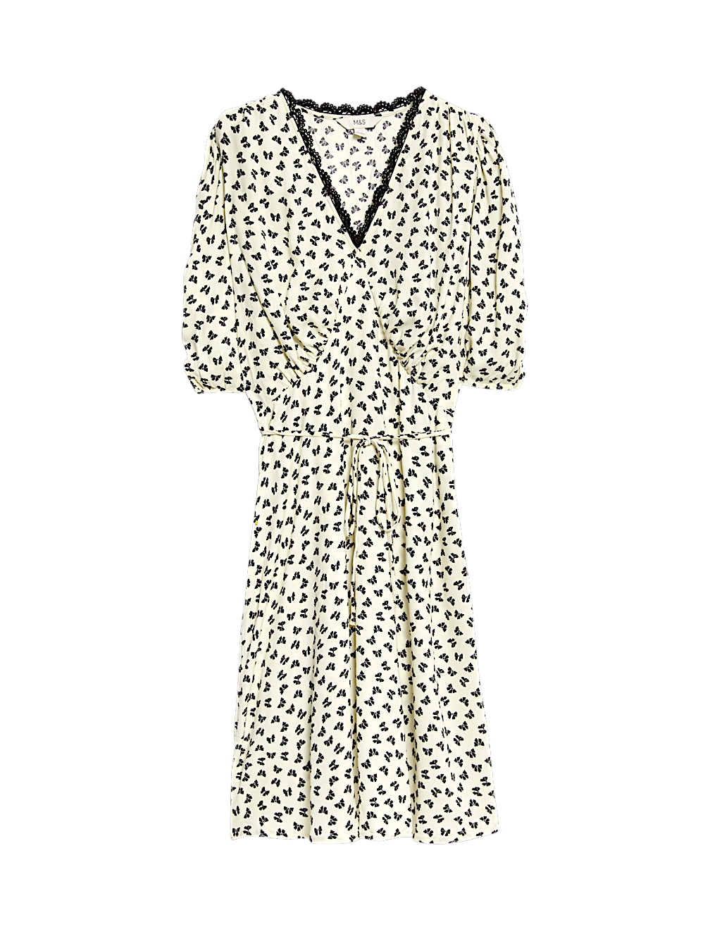 Printed V-Neck Tie Waist Mini Tea Dress