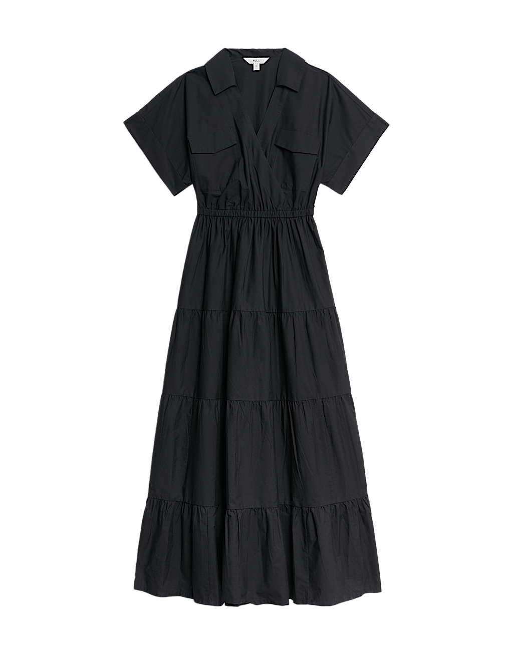 Pure Cotton V-Neck Midaxi Tiered Shirt Dress