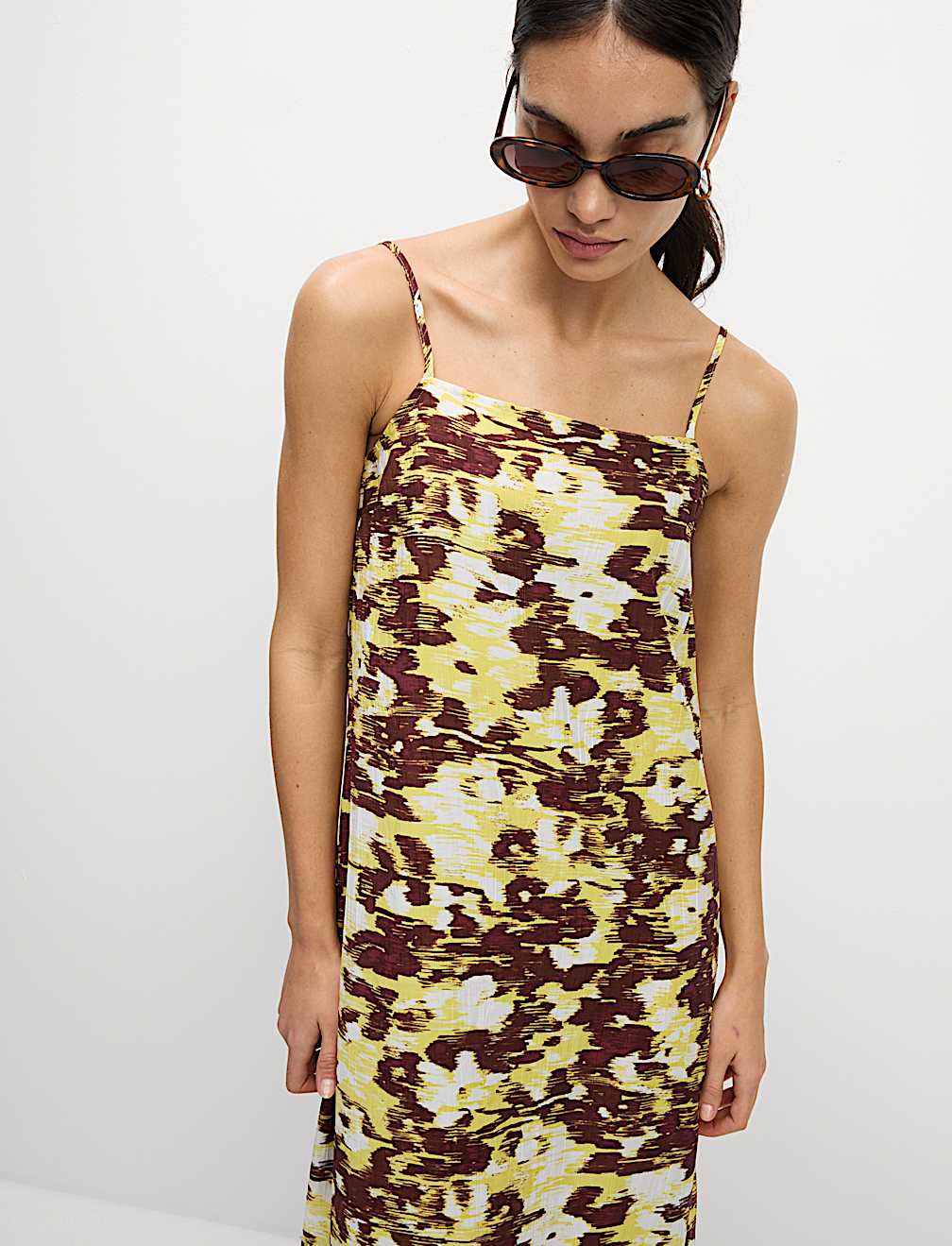 Floral Square Neck Strappy Midi Cami Dress