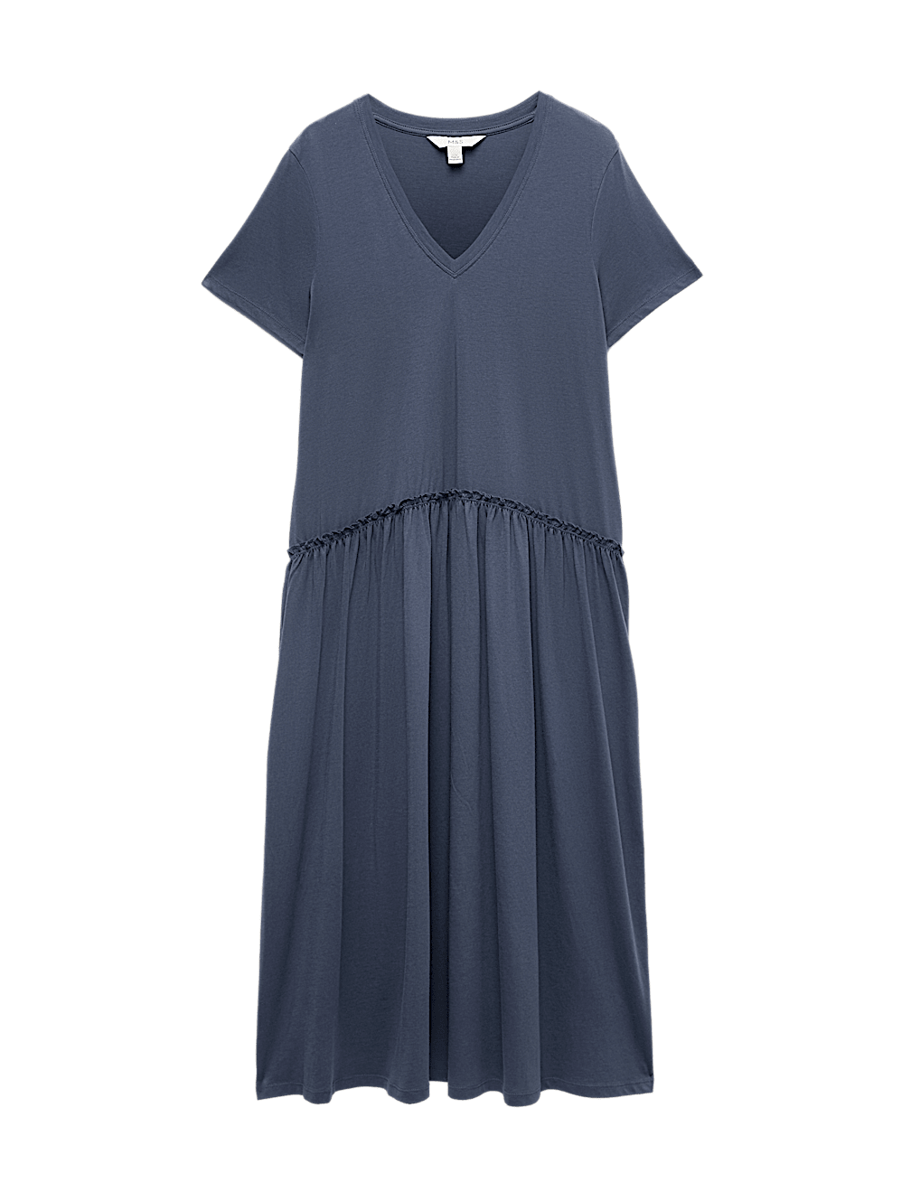 Jersey V-Neck Midi Drop Waist Dress