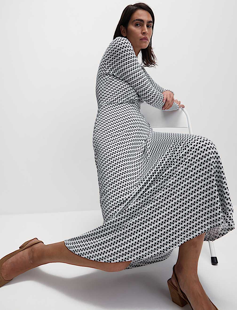 Jersey Round Neck Twist Front Midi Column Dress