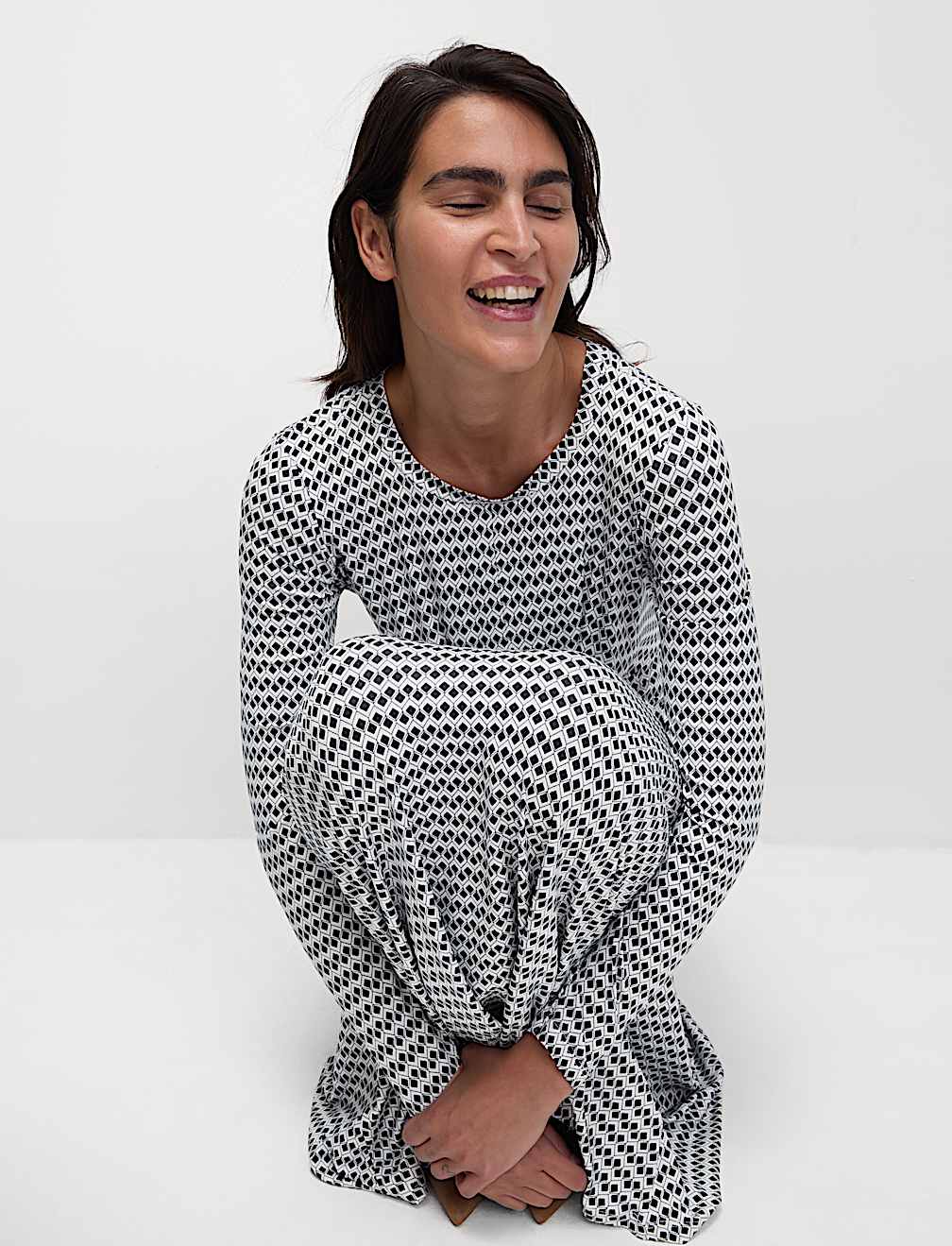 Jersey Round Neck Twist Front Midi Column Dress