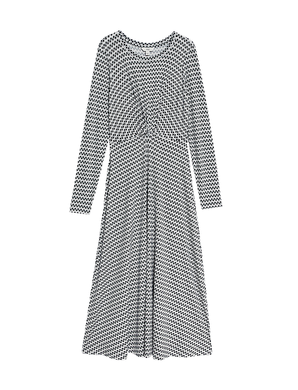 Jersey Round Neck Twist Front Midi Column Dress