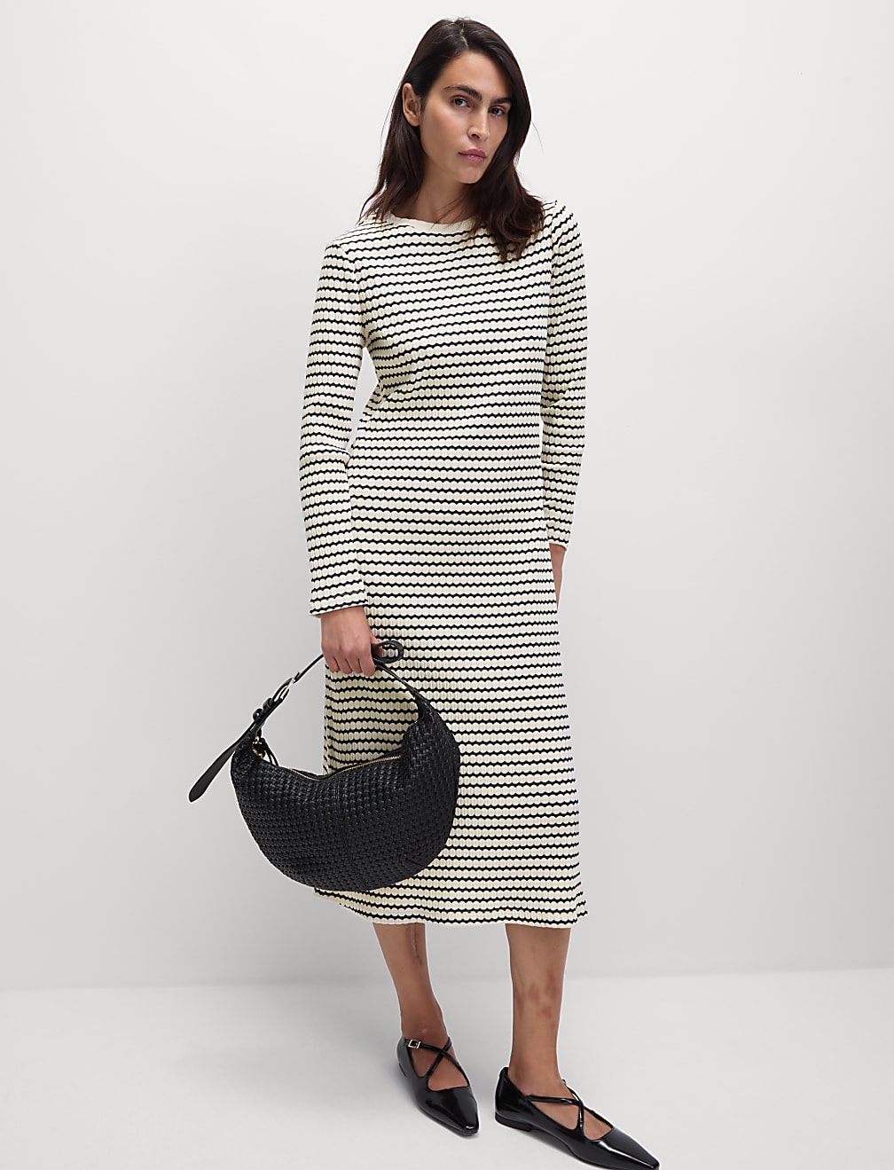 Cotton Blend Striped Midi Skater Dress