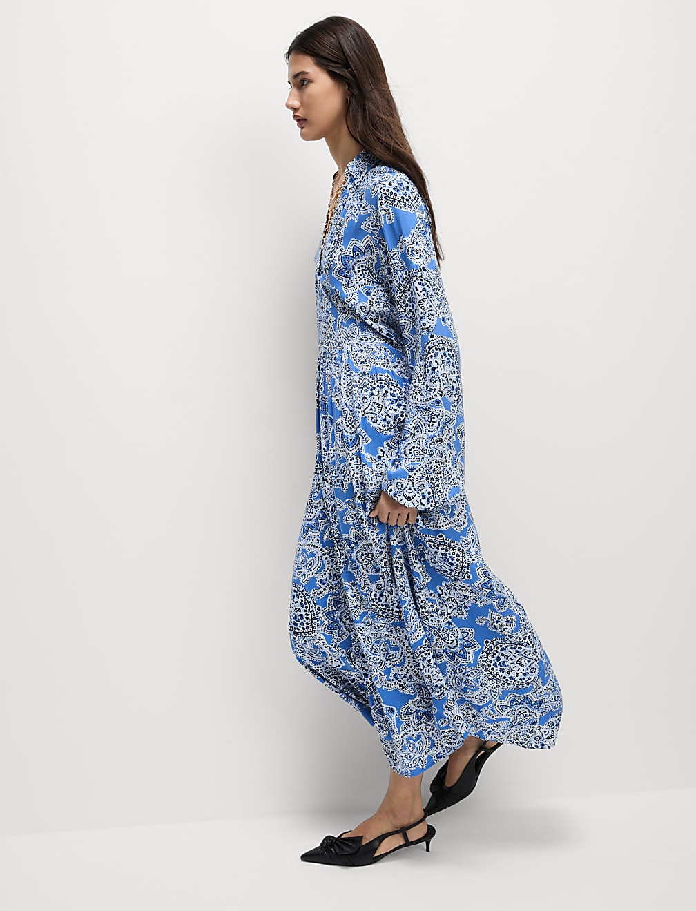 Printed V-Neck Midi Shirt Dress