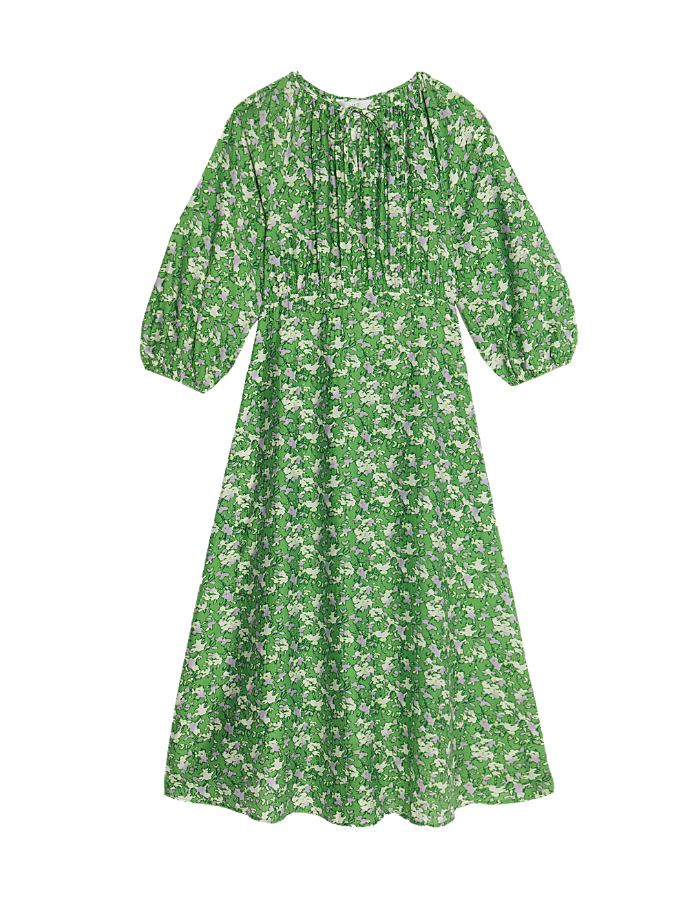 Lyocell Rich Printed Tie Detail Midi Waisted Dress