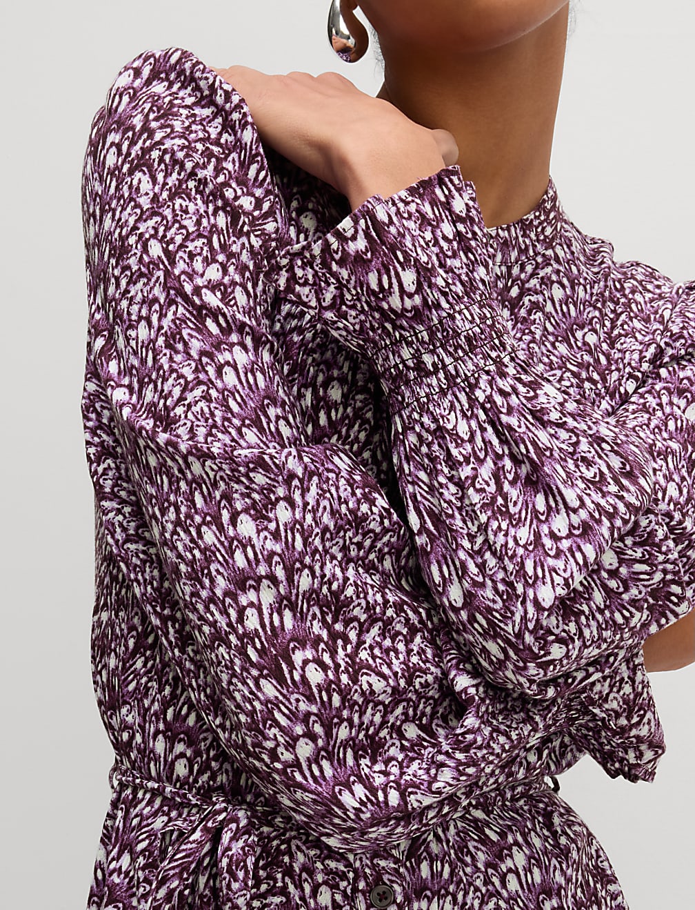 Cotton Blend Printed Midi Waisted Dress
