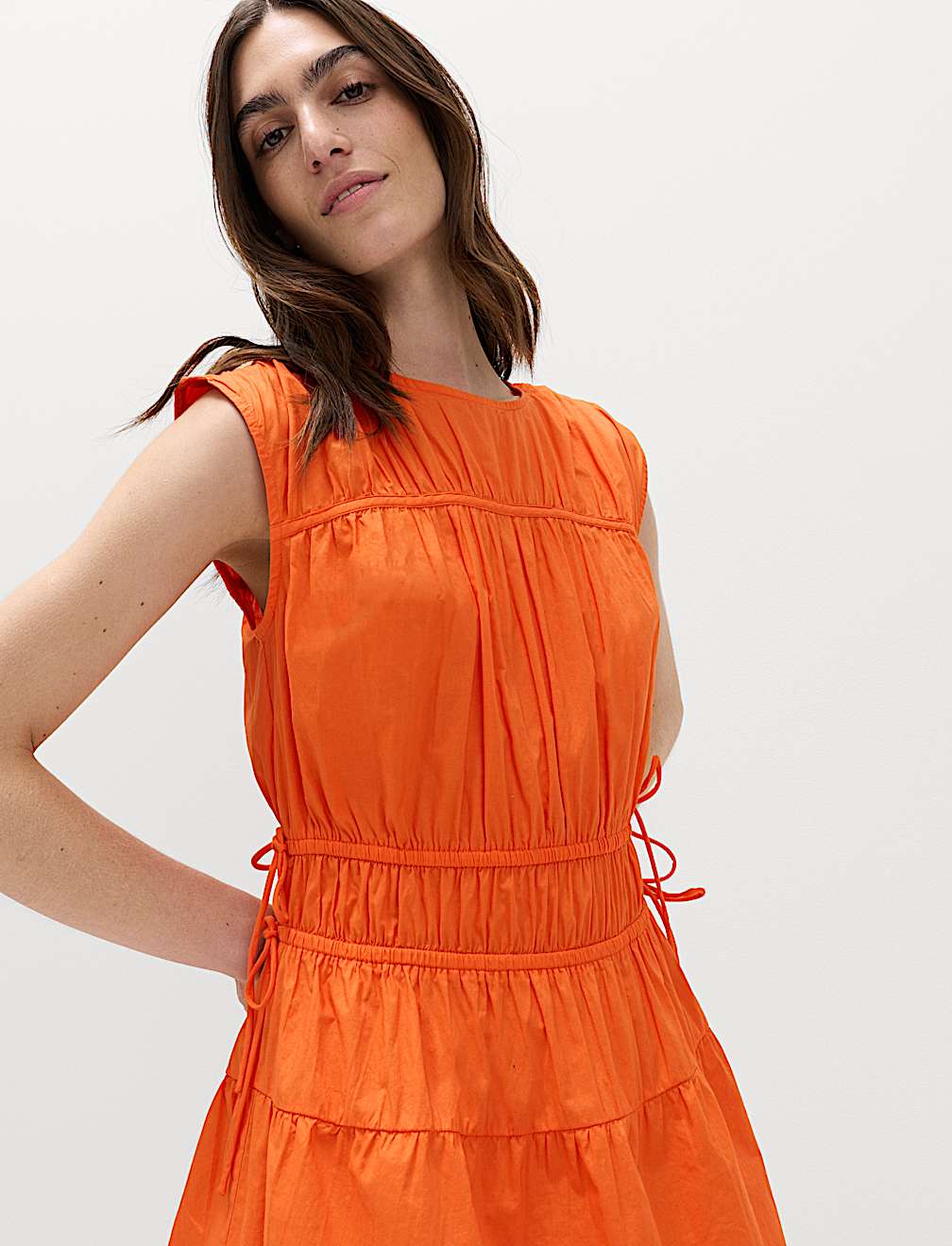 Pure Cotton Tie Detail Mini Waisted Dress