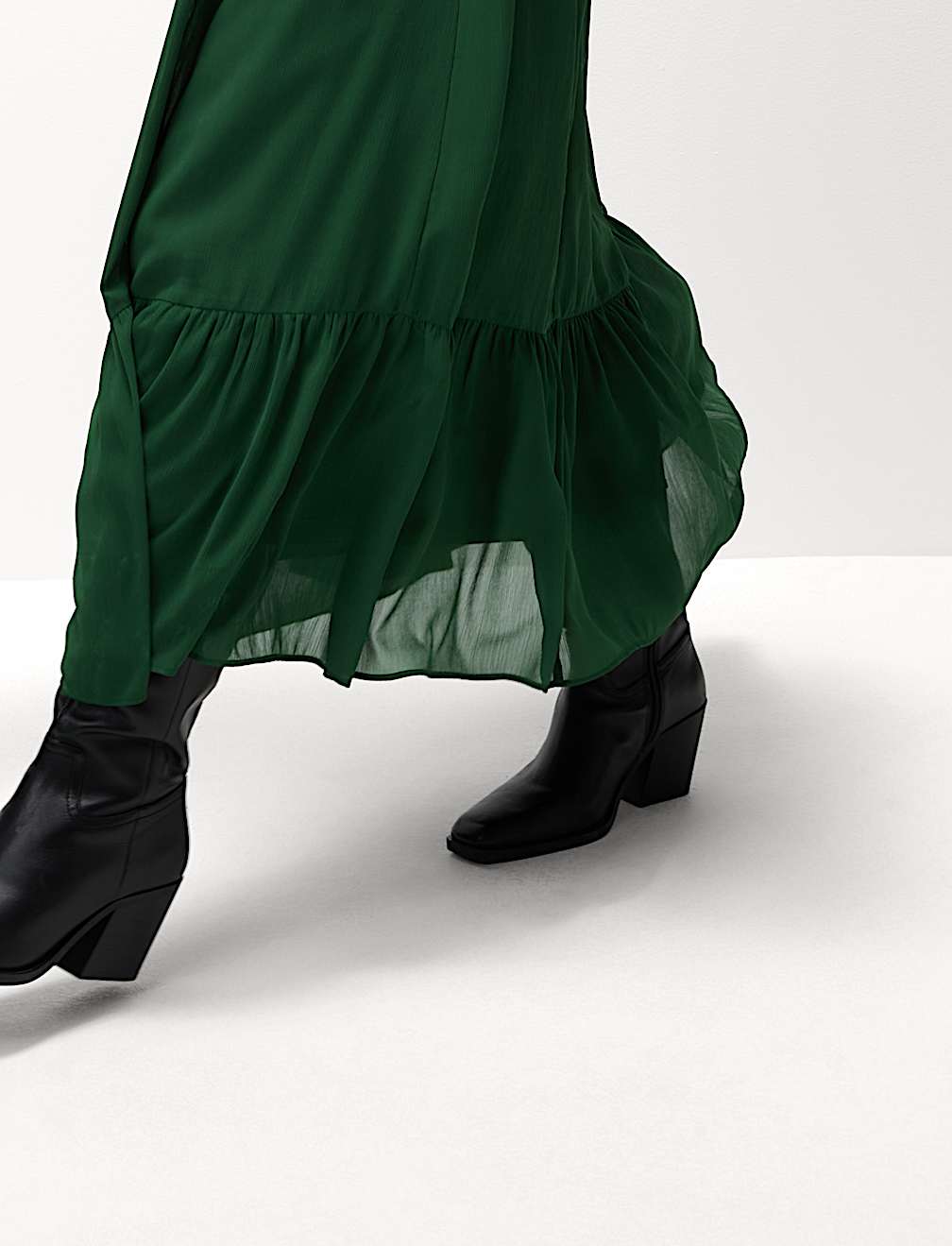 Chiffon V-Neck Ruffle Midaxi Waisted Dress