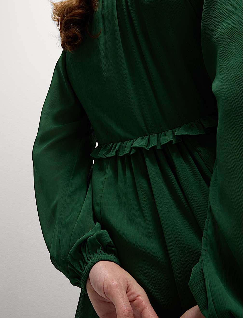 Chiffon V-Neck Ruffle Midaxi Waisted Dress