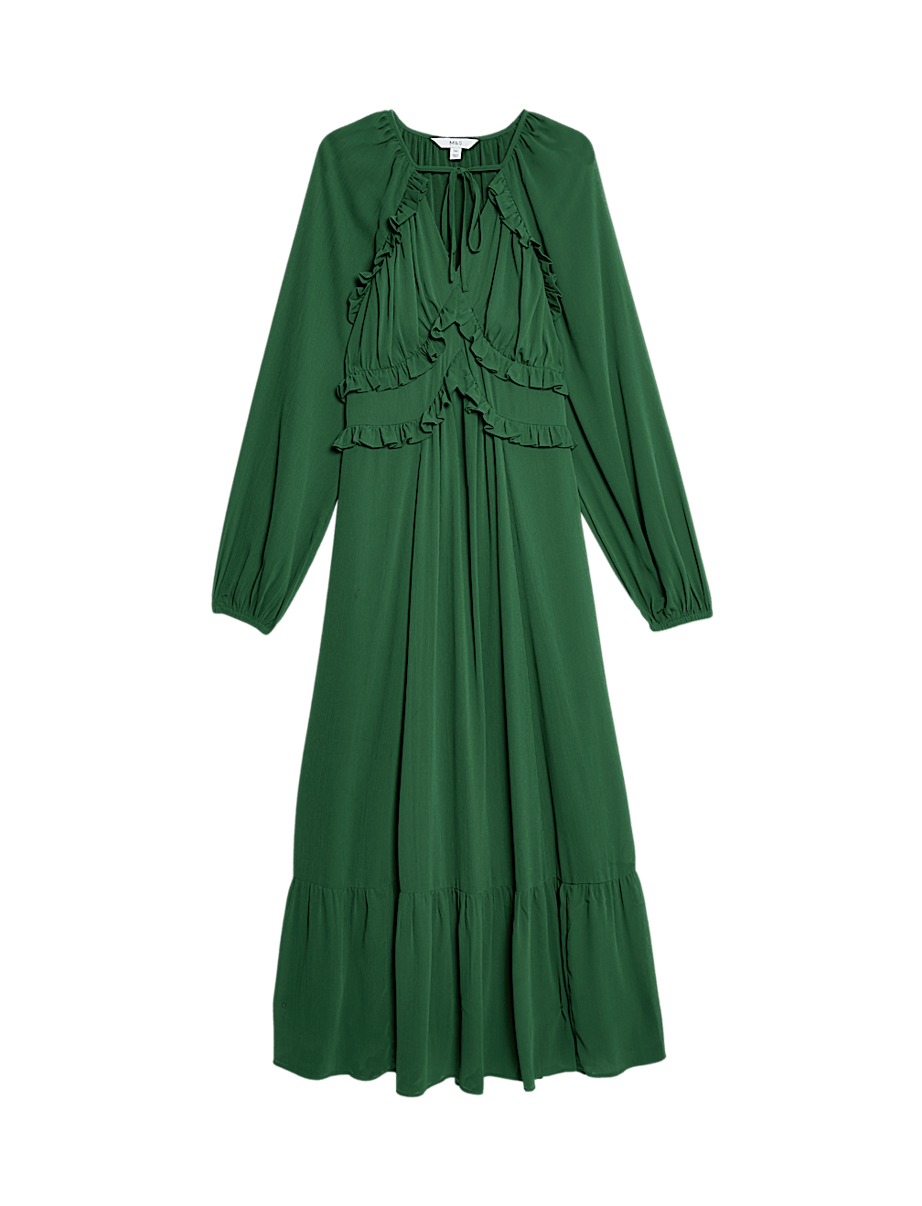 Chiffon V-Neck Ruffle Midaxi Waisted Dress