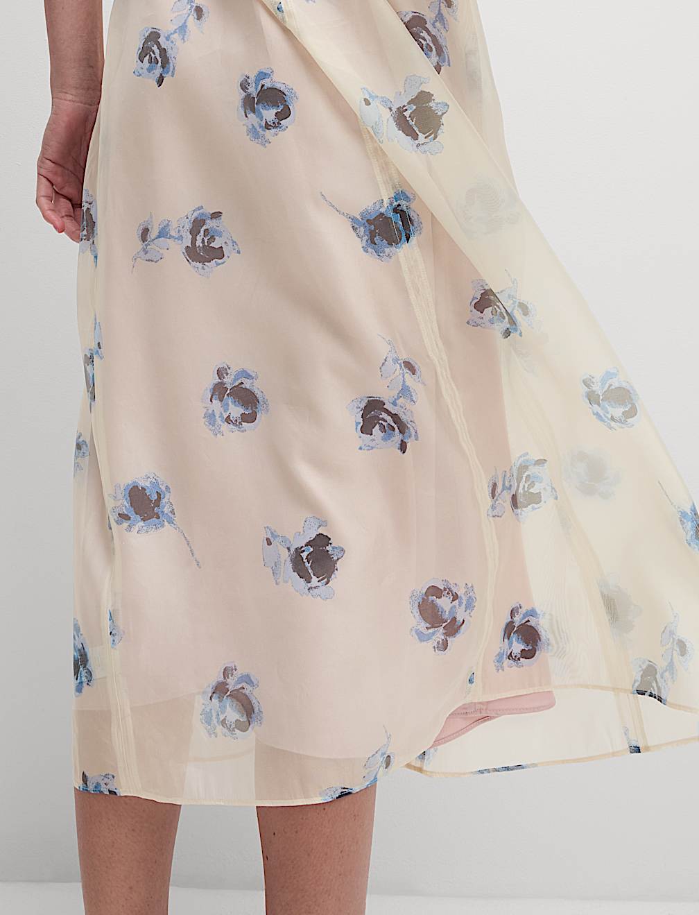 Sheer Printed V-Neck Midi Tea Dress