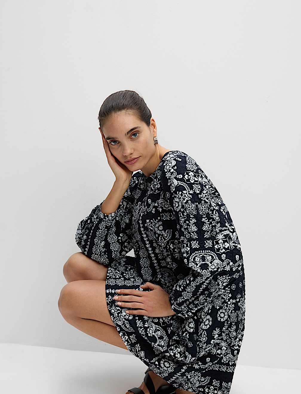 Cotton Rich Printed Mini Swing Dress