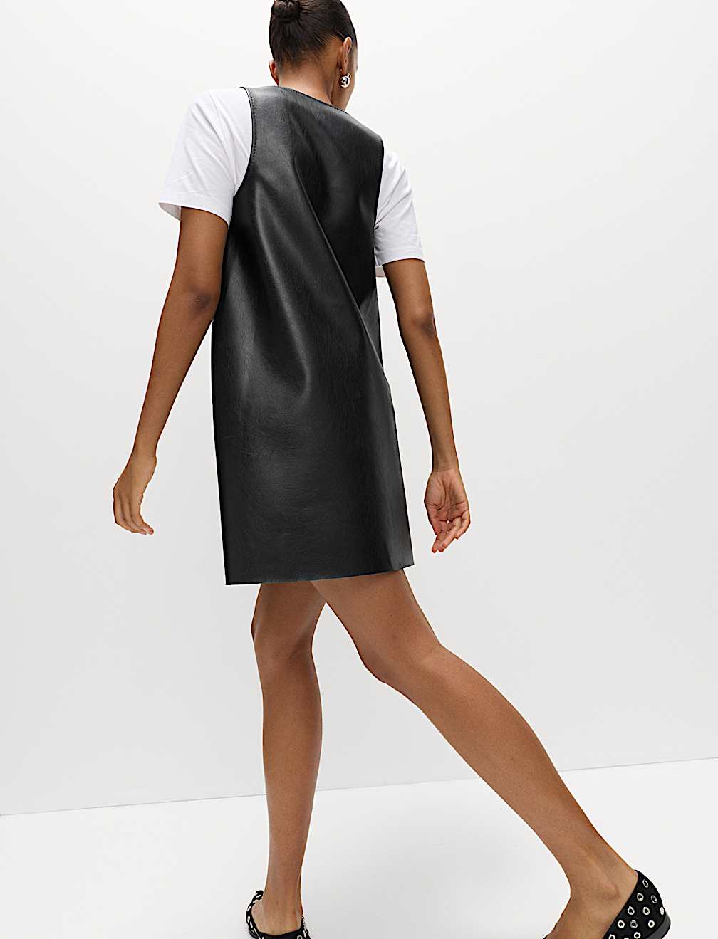 Faux Leather Embellished Mini Shift Dress