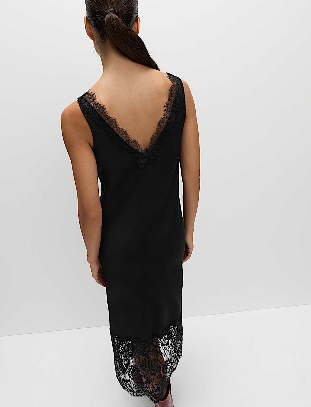 Satin Lace V-Neck Midaxi Slip Dress