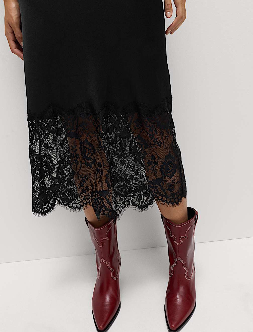 Satin Lace V-Neck Midaxi Slip Dress