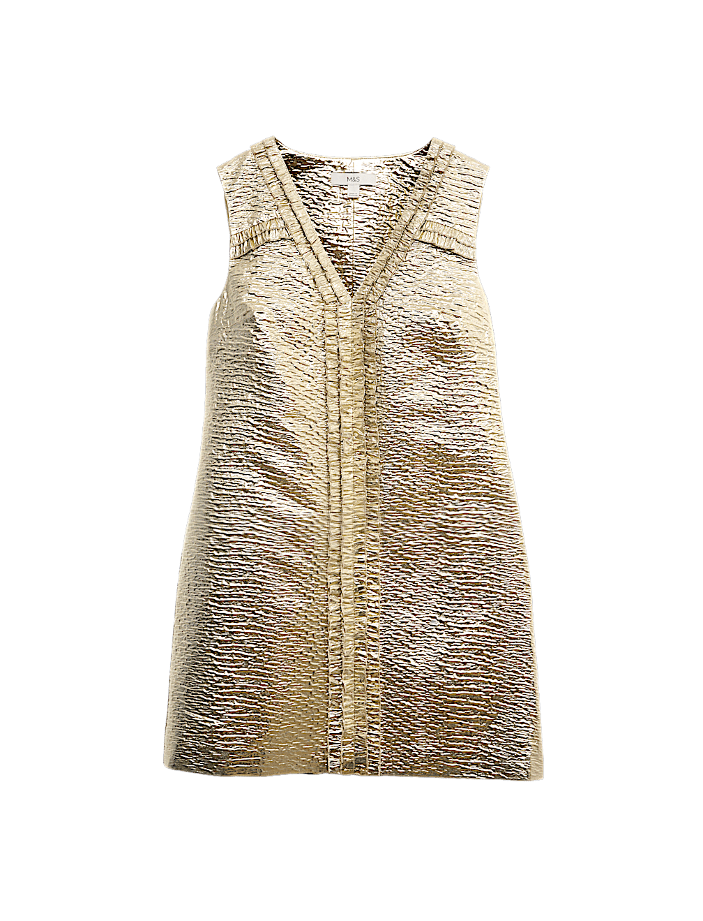 Gold Jacquard V-Neck Mini Shift Dress