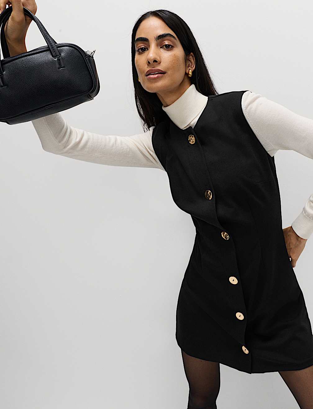 Button Detail Mini Shift Dress