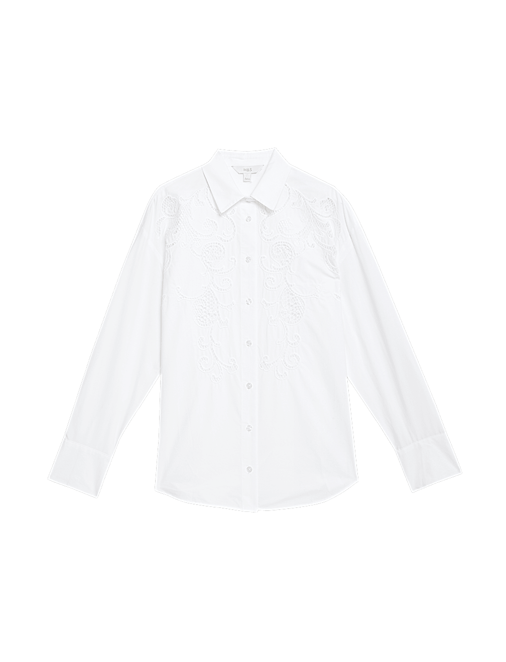 Pure Cotton Broderie Collared Shirt