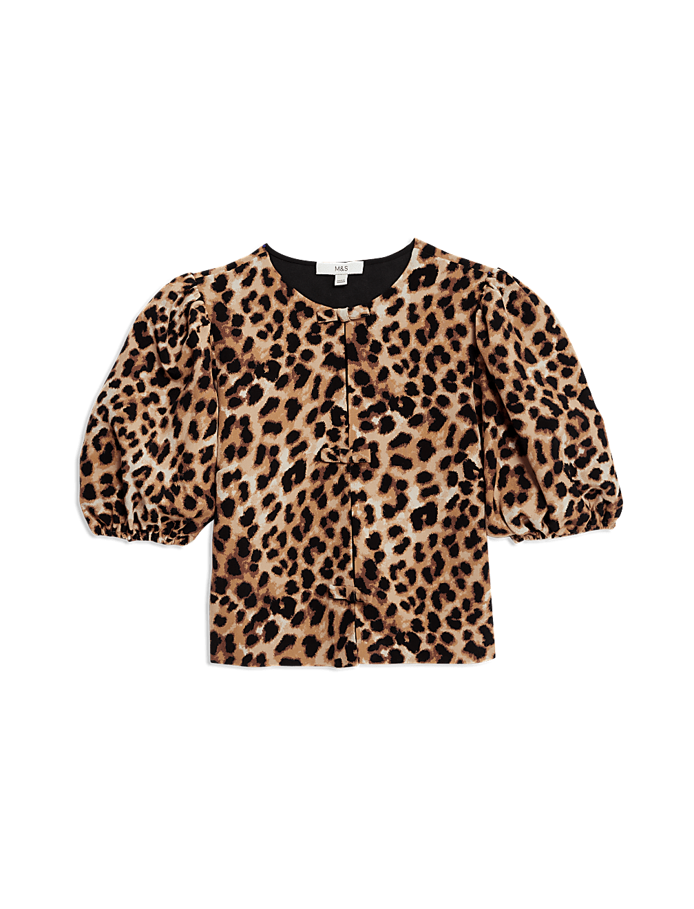 Animal Print Bow Puff Sleeve Blouse