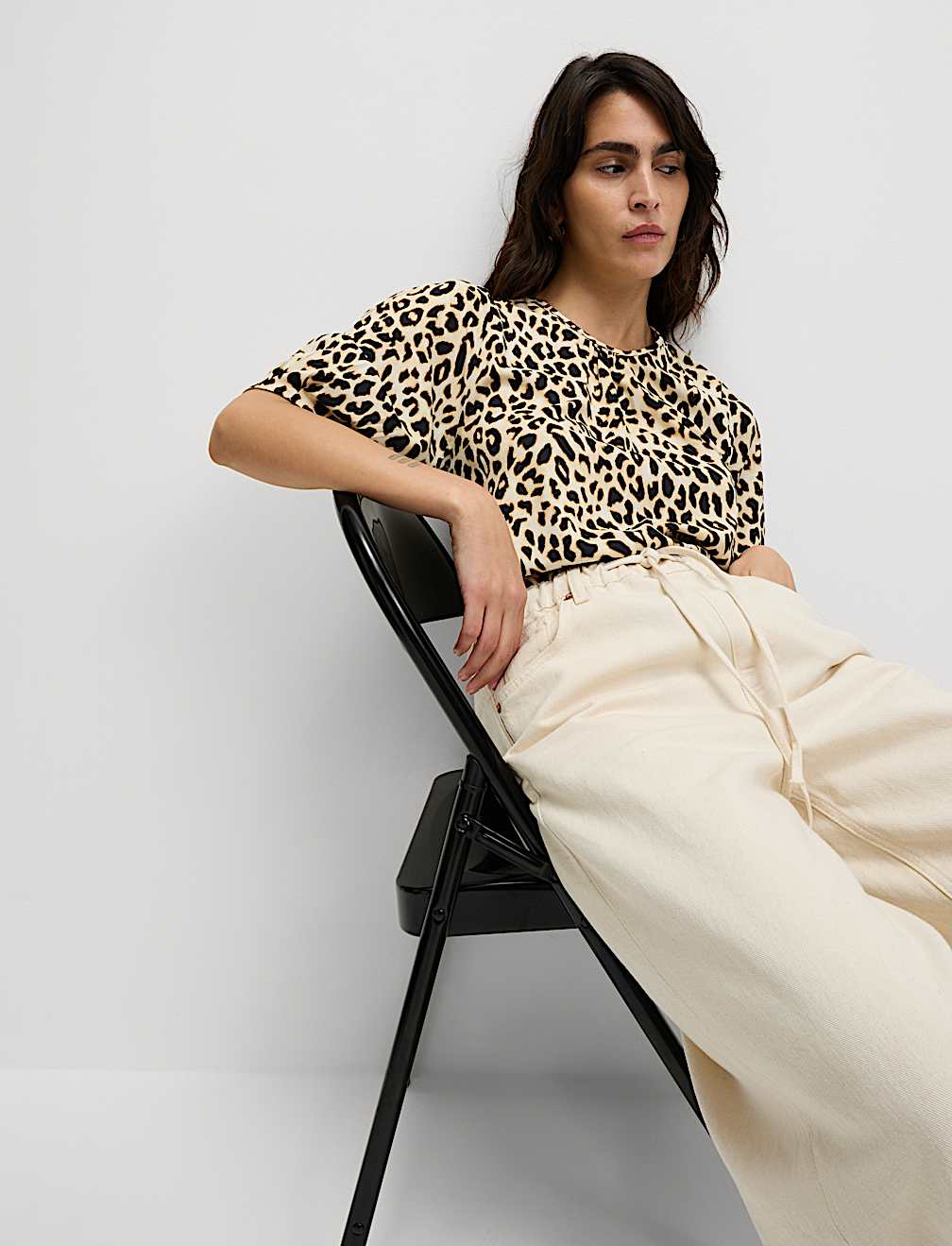 Animal Print Gathered Neck Top