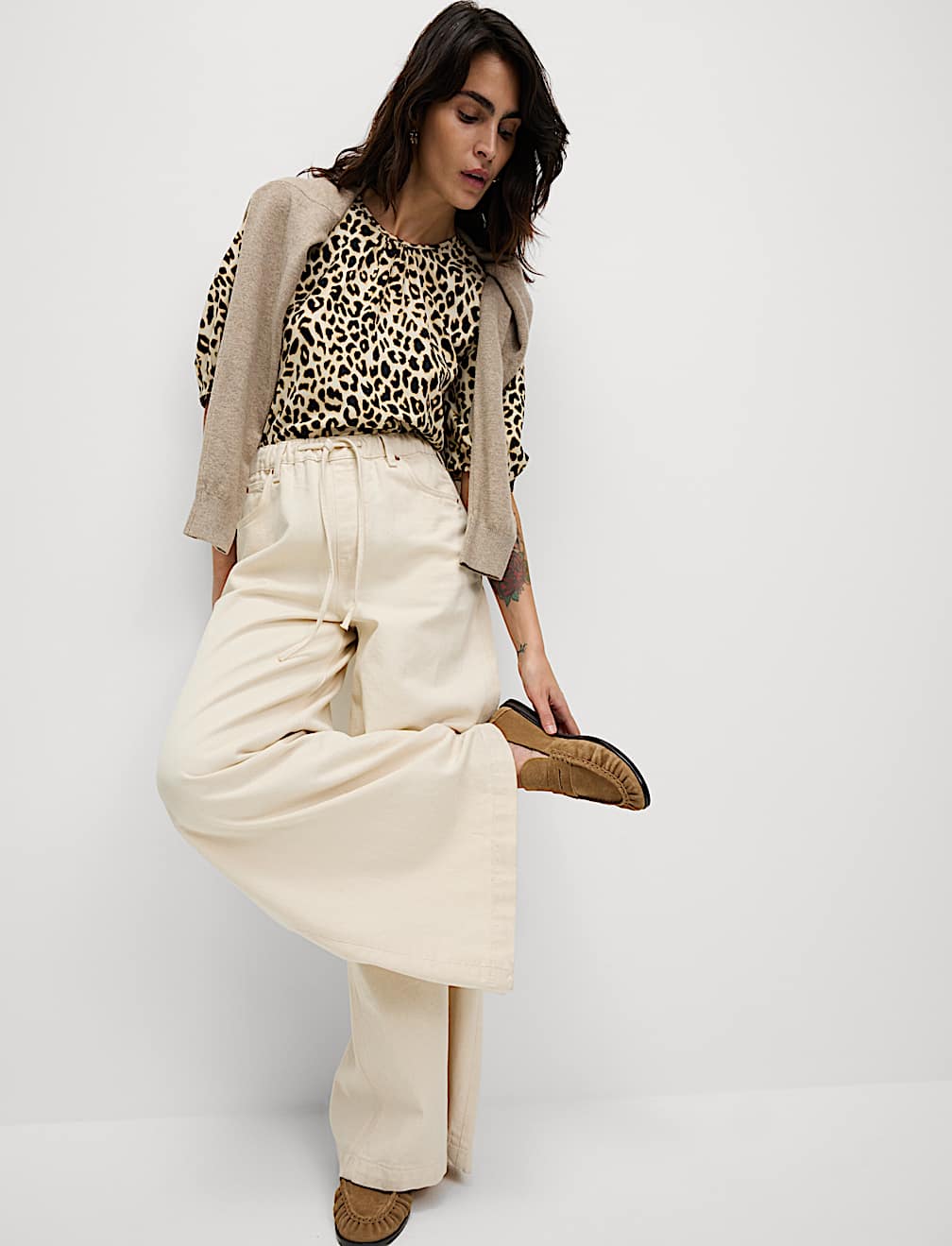 Animal Print Gathered Neck Top