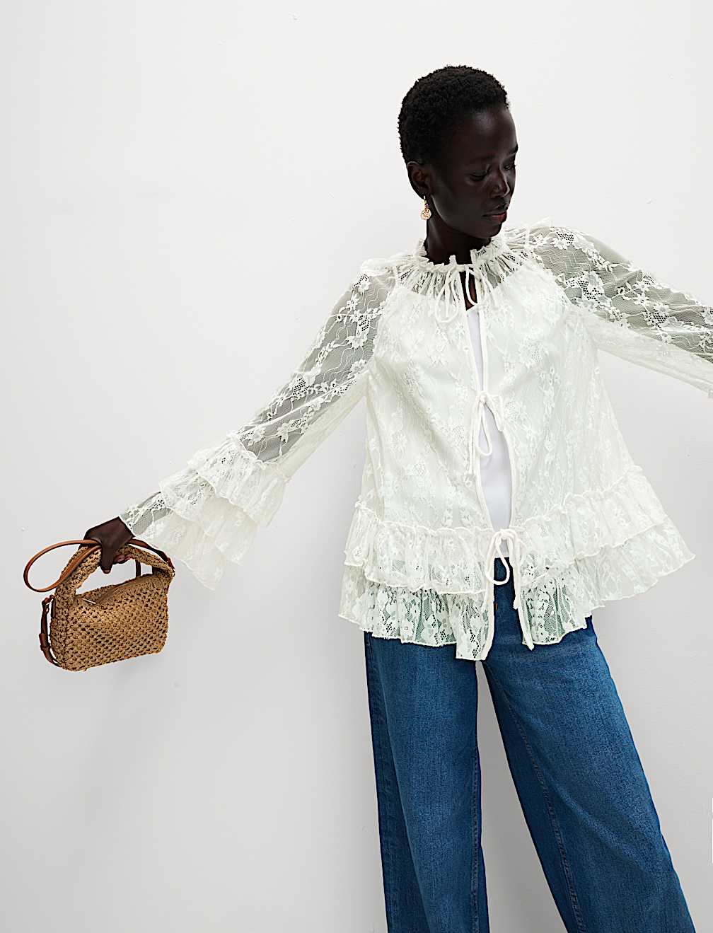 Lace Tie Front Detail Blouse