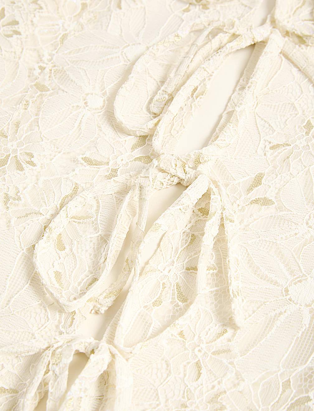 Lace Round Neck Tie Front Blouse