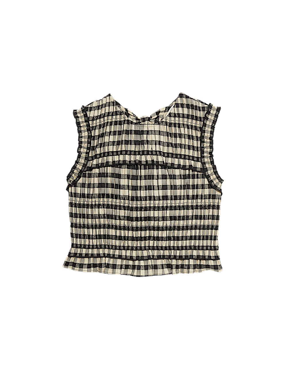Cotton Blend Checked Shirred Top