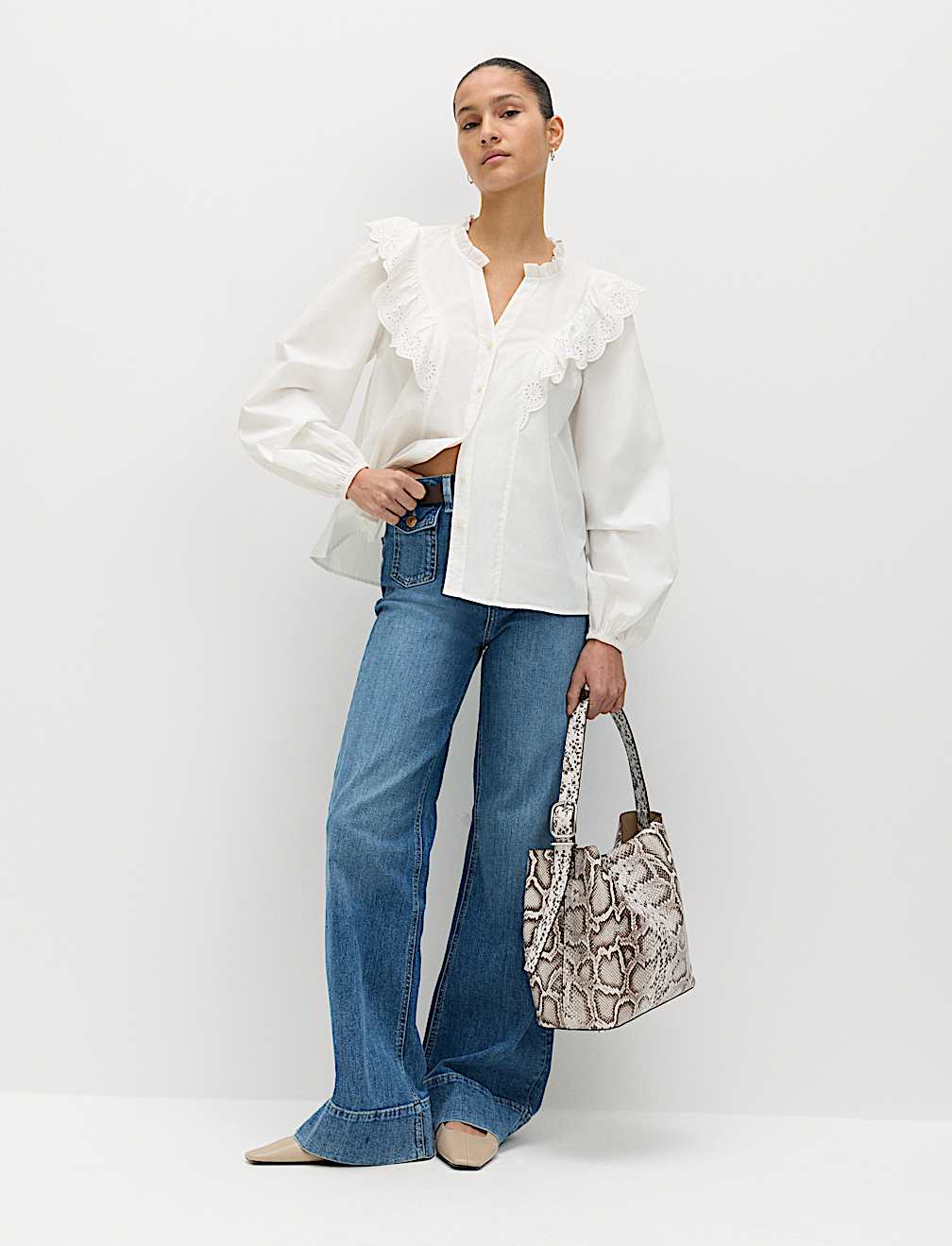 Pure Cotton Broderie Long Sleeve Blouse