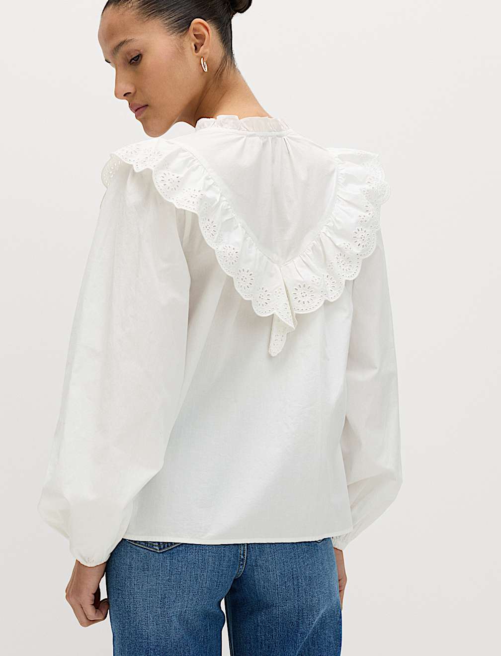 Pure Cotton Broderie Long Sleeve Blouse