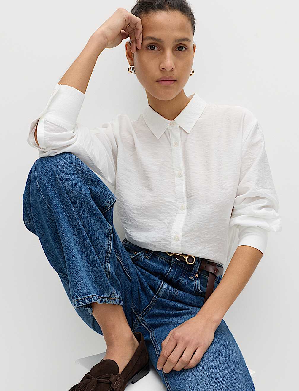 Textured Collared Button Through Shirt