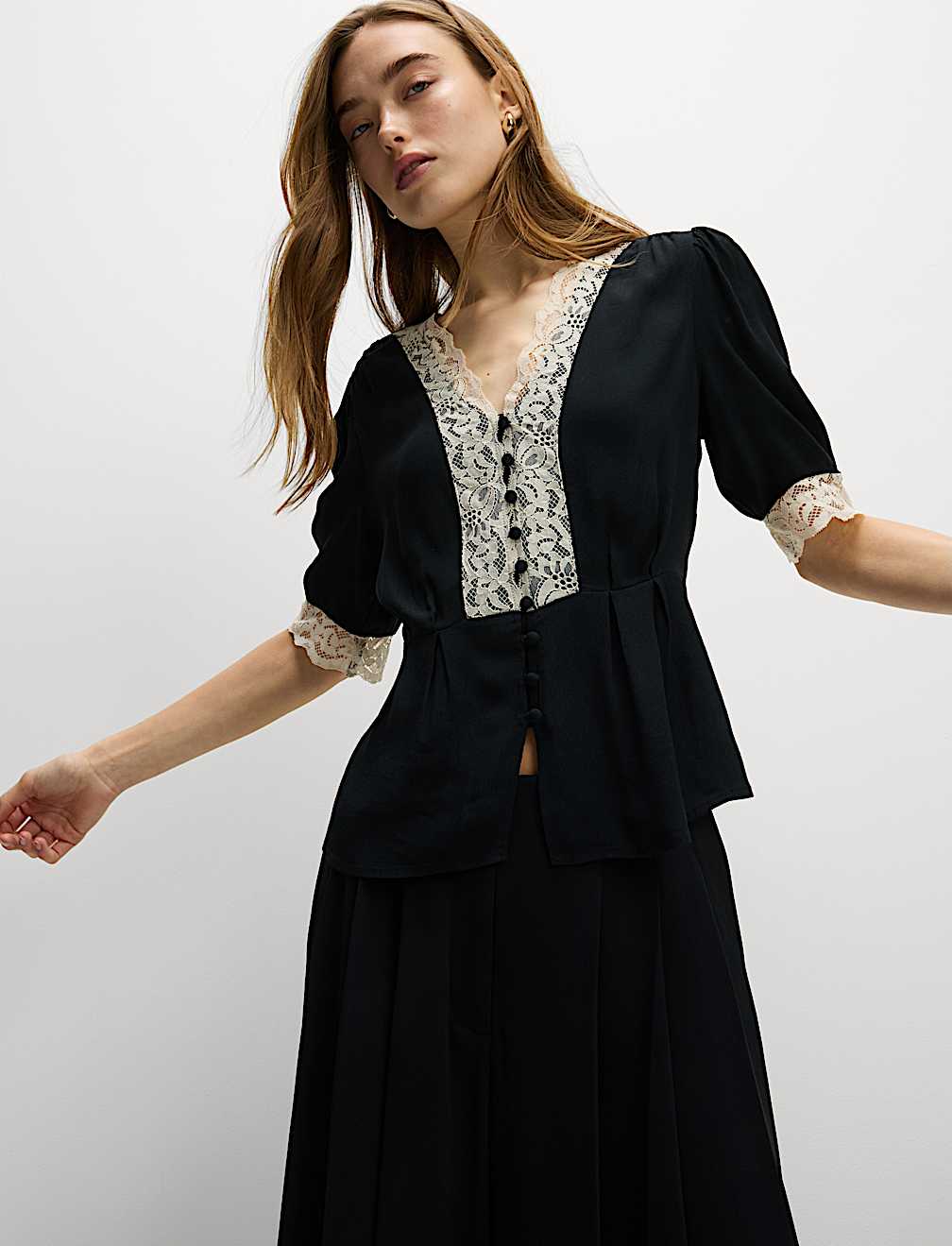 V-Neck Lace Detail Blouse