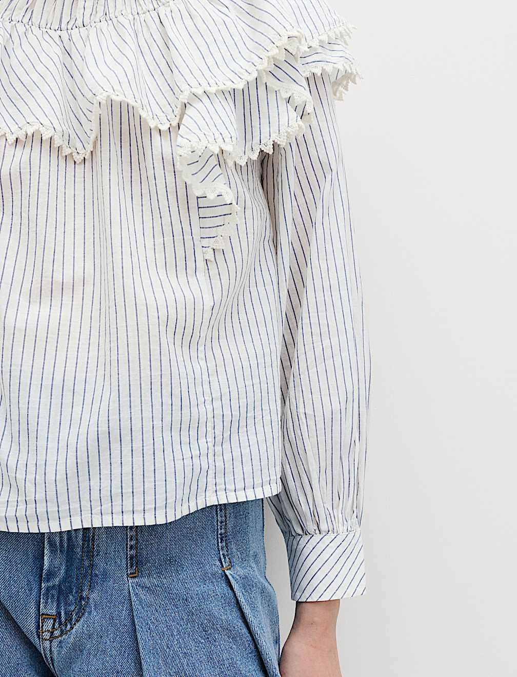 Pure Cotton Striped Lace Detail Blouse