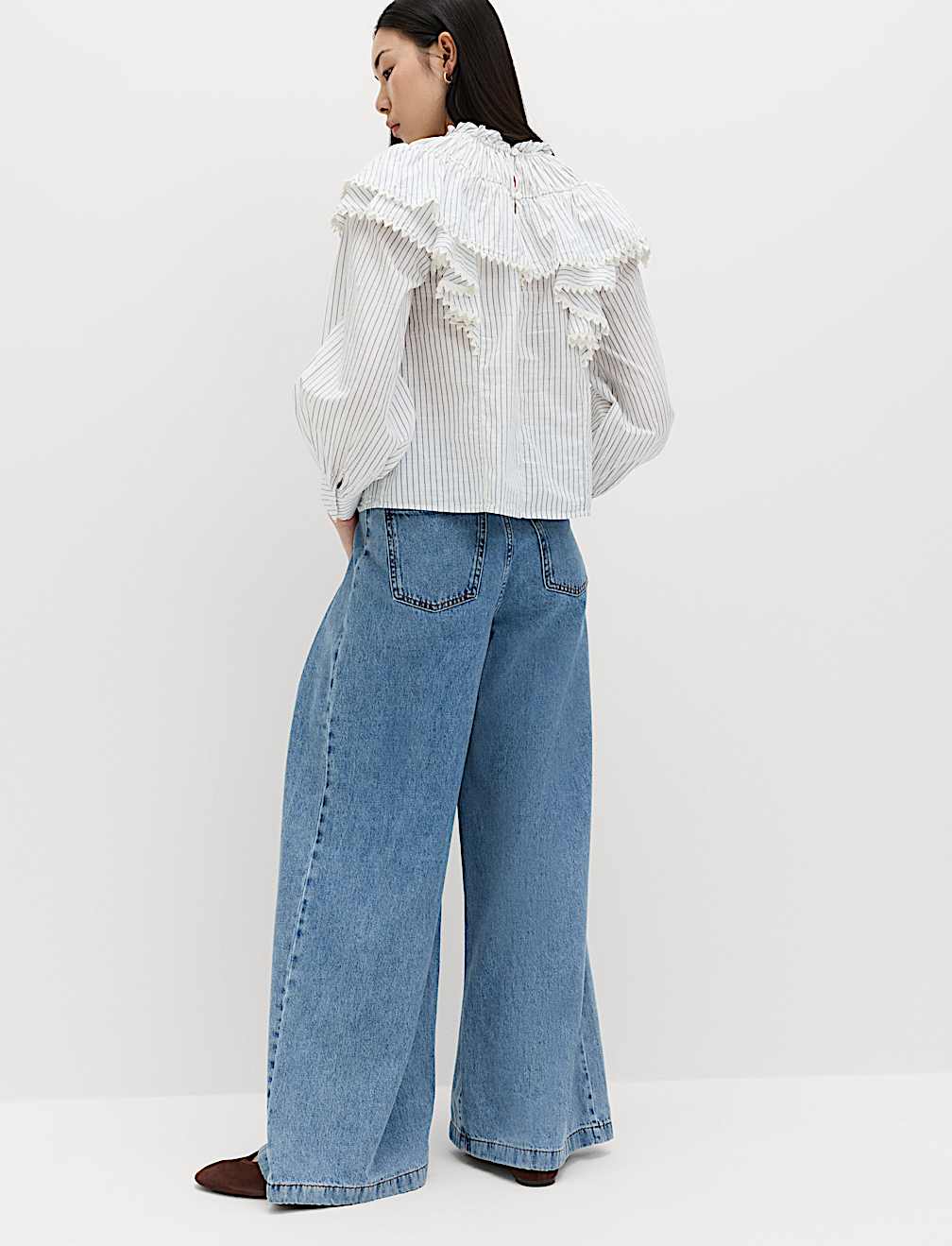 Pure Cotton Striped Lace Detail Blouse