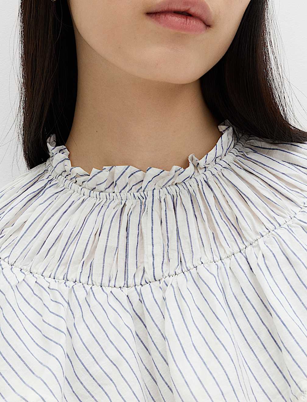 Pure Cotton Striped Lace Detail Blouse