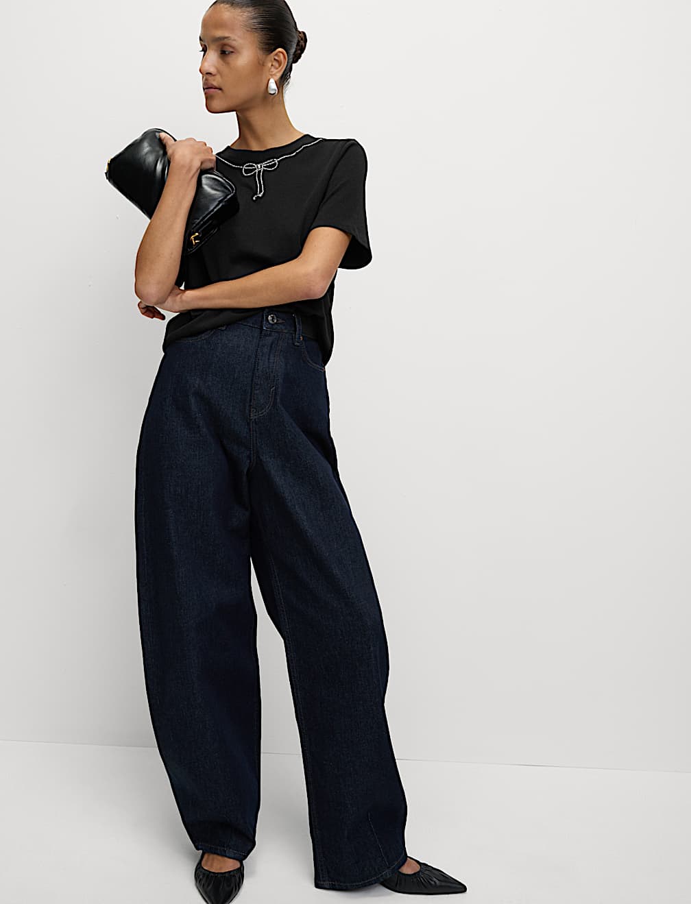 Bow embellished jersey tee