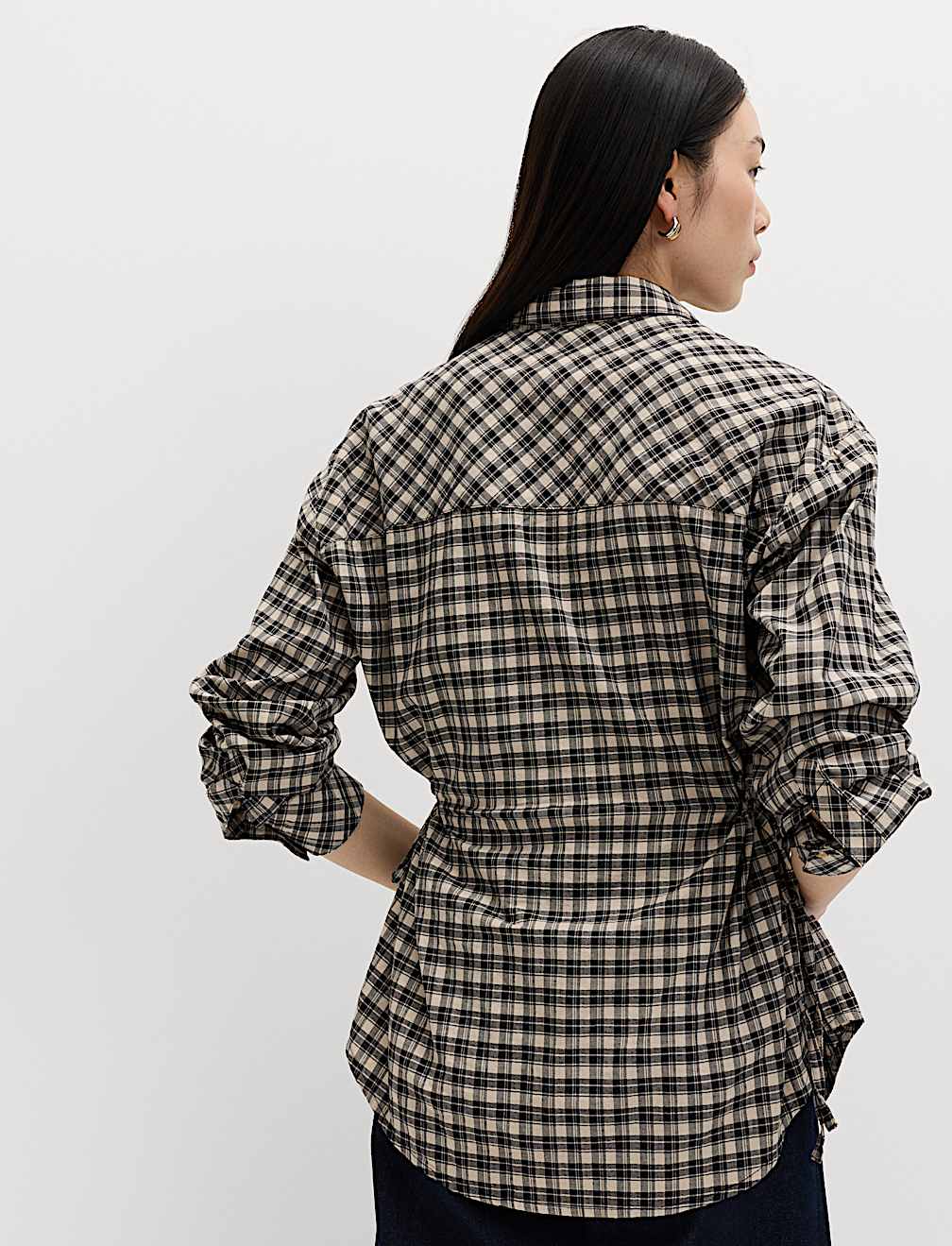 Pure Cotton Checked Drawcord Waist Shirt