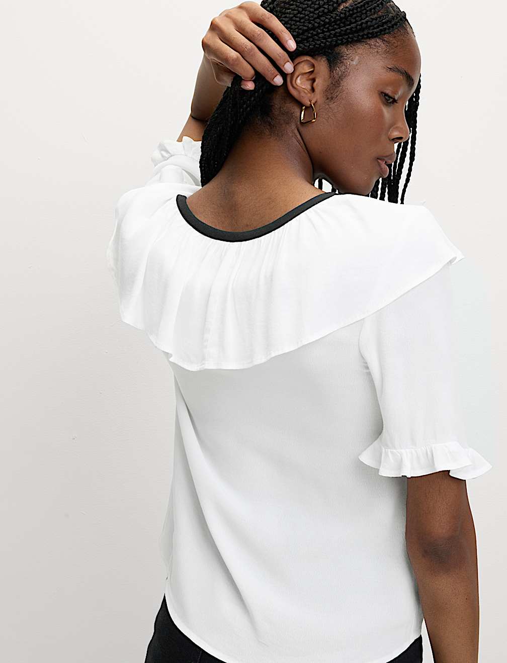 Frill Neck Tie Detail Top