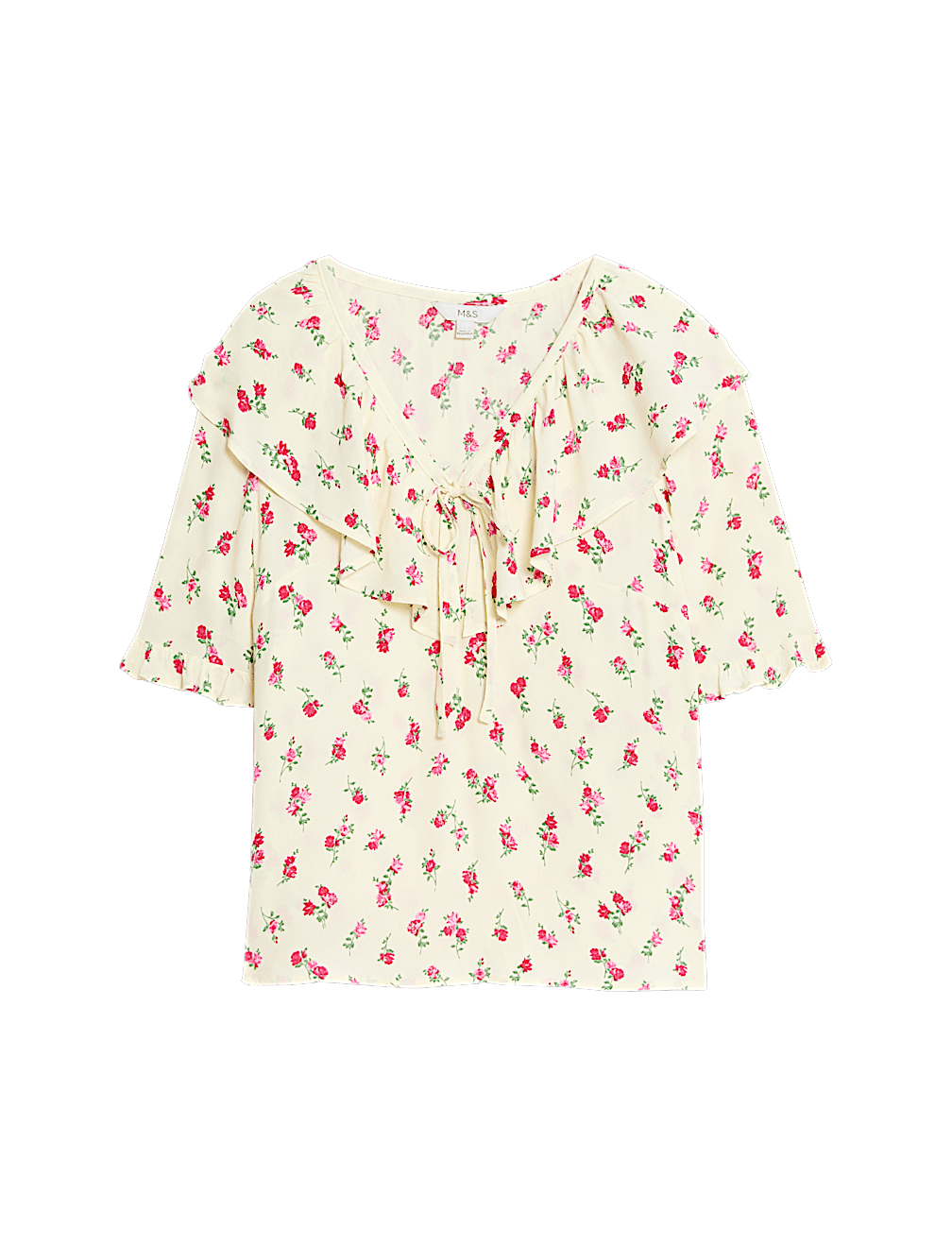 Floral Frill Neck Tie Detail Top