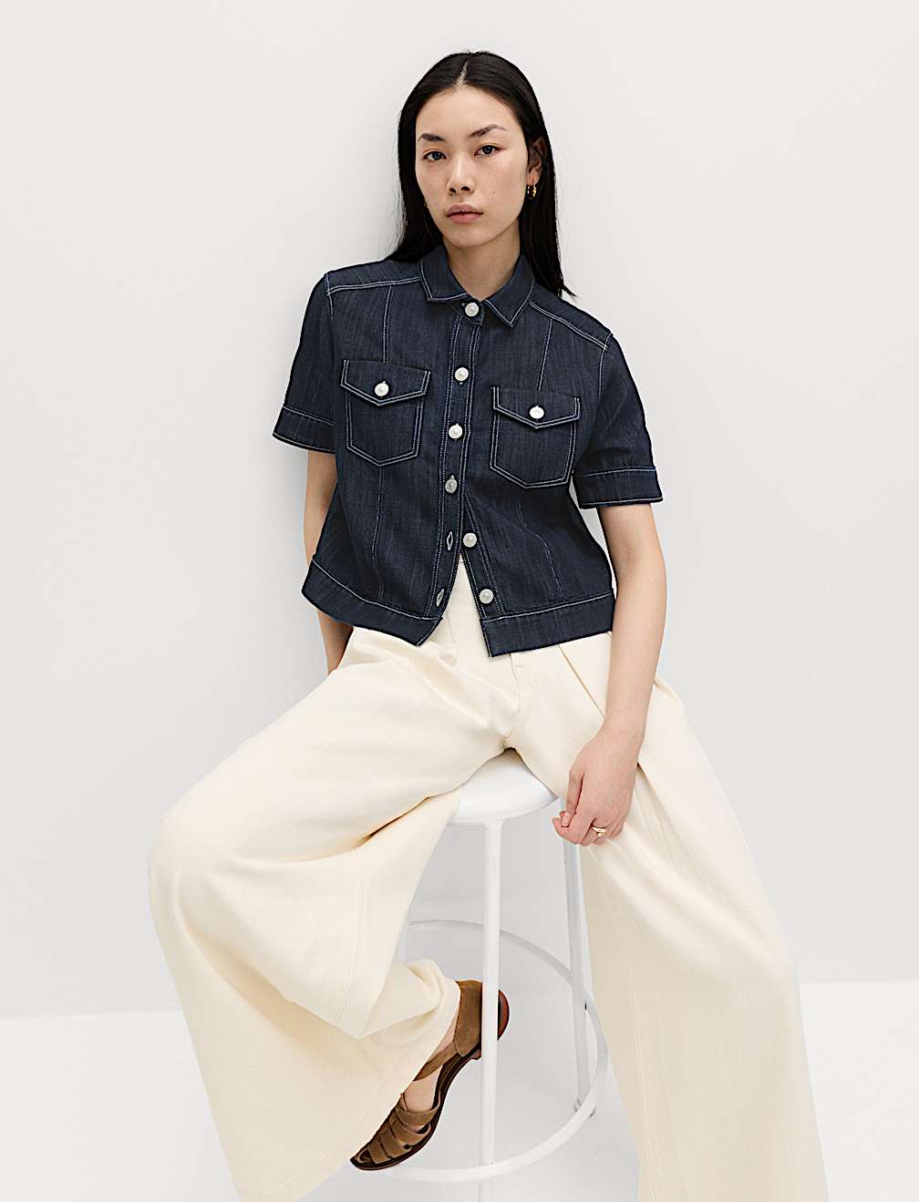 Cotton Rich Denim Utility Short Sleeve Shirt