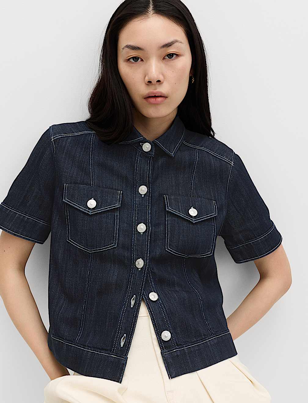 Cotton Rich Denim Utility Short Sleeve Shirt