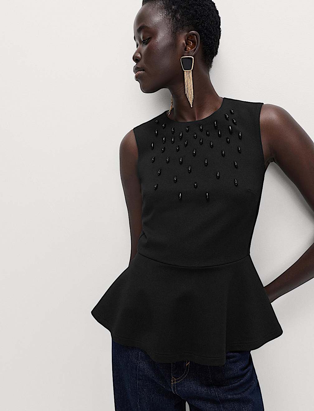 Embellished Fitted Peplum Top